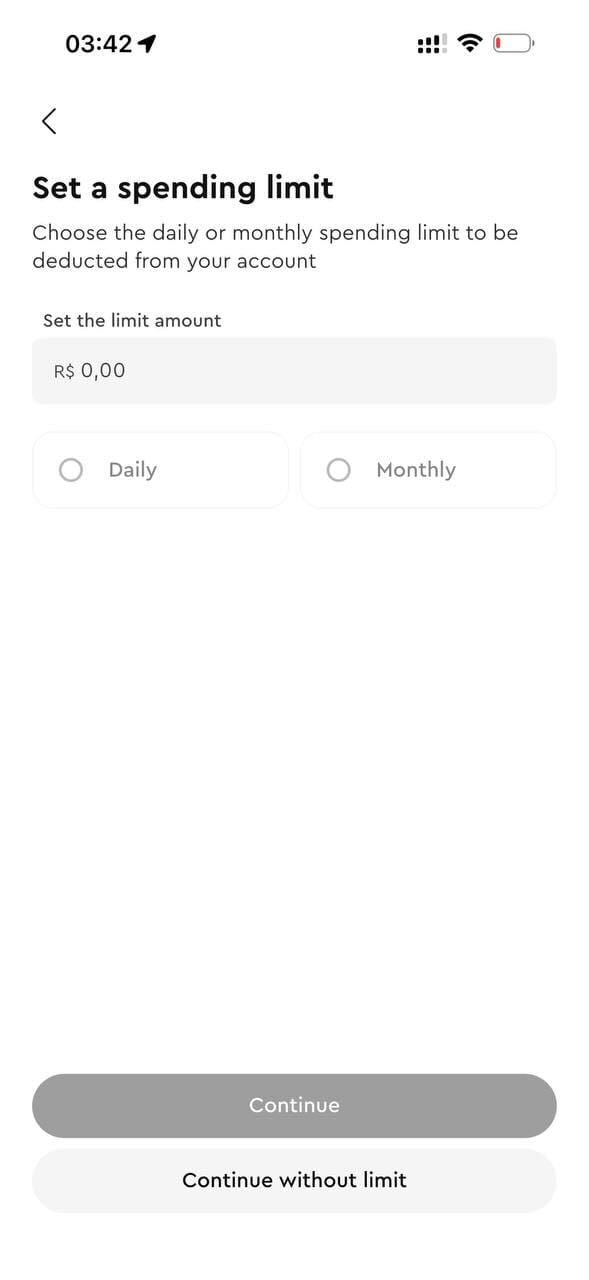 Tela de limite de gastos